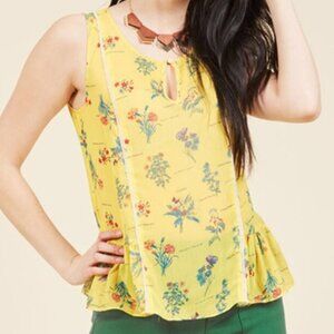 Modcloth Brunch's Best Yellow Floral Sleeveless Ruffle Button Blouse Top 1X